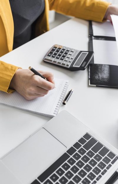 high-angle-woman-office-working